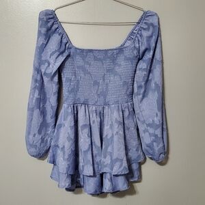 Rue21 Romper Dress Light Blue Periwinkle Floral Textured Smocked Size Large